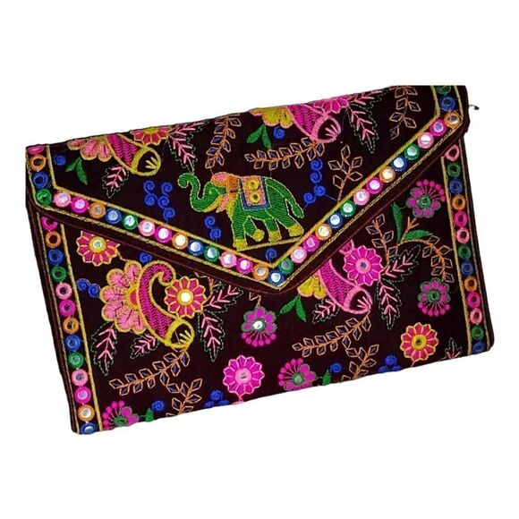 CLUTCH RAJATHANI JAIPURI Art Embroidered/Embellished with Strap BOHO  VINTAGE - Picture 1 of 5